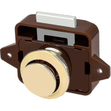 Loquet de porte d'armoire à bouton-poussoir, verrou de caravane, camping-car, poignée dorée (2 pièces, marron + or) (1/2)