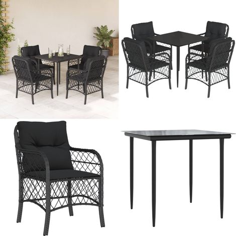 5-tlg. Garten-Essgruppe mit Kissen Schwarz Poly Rattan - Gartenessgruppe - Rattanmöbel (1/5)