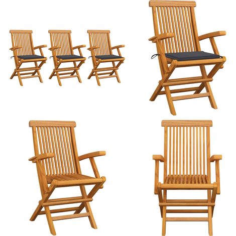 Chaises de jardin coussins anthracite lot de 3 Bois de teck - Chaise De Jardin - Mobilier De Jardin - Chaise En Bois - Terrasse - Jardin - Home & Living (1/5)