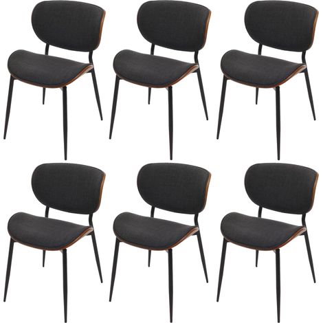 Lot de 6 chaises de salle à manger HWC-O45 bois courbé Tissu (370g/m2) ko-Tex MVG-certifié - aspect noyer gris foncé (1/5)