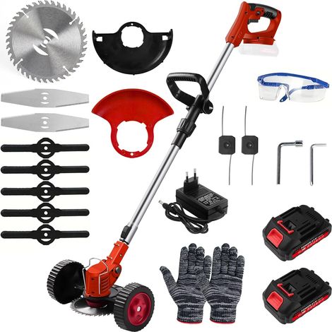 Debroussailleuse Electrique sans Fil, 21V Coupe Bordure sans Fil avec 2 Batteries et Chargeur, tête pivotante à 90°, Manche télescopique, d'extérieur pour l'entretien du Jardin (1/5)