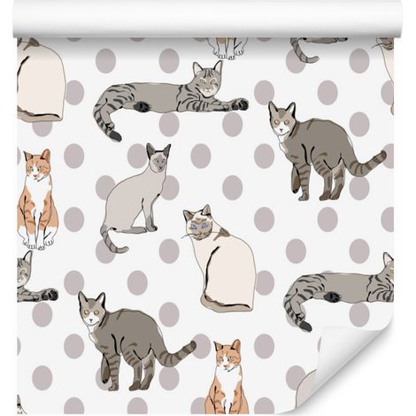 Papier peint à motifs chats et pois pour salon et chambre 50x1000 cm (1/5)