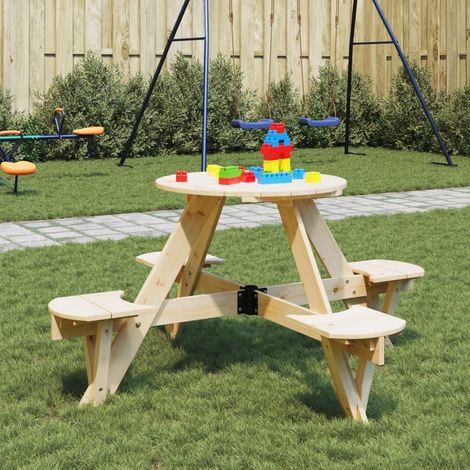 Picnic Table for 4 Kids with Umbrella Hole Round Solid Wood Fir vidaXL