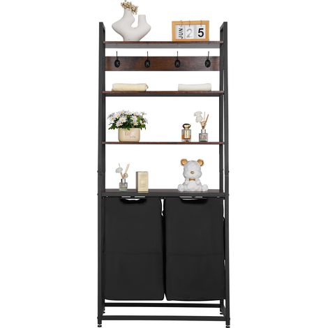 VEVOR Cesto Portabiancheria a 4 Ripiani, Cesto Portabiancheria con Ruote a 2 Scomparti, Separatore per Biancheria, Piano Portaoggetti, Ganci, Sacchetti in Tessuto Oxford 600D da Lavanderia, Bagno