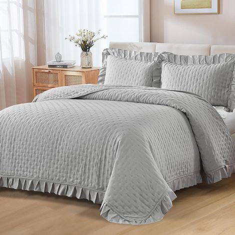 Couvre-lit 220x240 Gris Couverture matelassée 3 pièces Lit Double Couvre-lit matelassé Couverture Polyvalente avec 2 taies d'oreiller 50x75 (1/5)