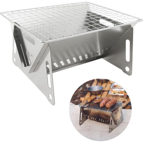 MINKUROW Mini grill pieghevole e mobile - Area di cottura: ca. 16 cm x 21 cm - Portatile da viaggio - Griglia a carbone per 1-2 persone (ripiegata circa 33 cm x 21 cm) (1/5)