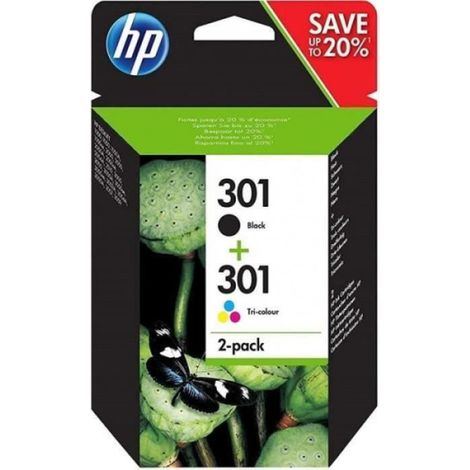 HP 301 Pack de 2 cartouches d'encre noire et trois couleurs authentiques (N9J72AE) pour HP Envy 4505, DeskJet 1050/1512/2548/305 (1/5)