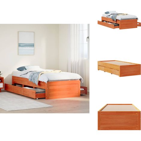Massivholzbett ohne Matratze mit Schubladen Braun 90x200 cm - Bettgestell - Bettgestelle - Bettrahmen - Bett (1/5)