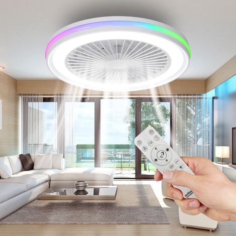 Ventilateur de Plafond silencieux avec lumière et télécommande blanc - 40W Ø47 cm 6 vitesses dimmable pour chambre salon salle à manger (1/5)