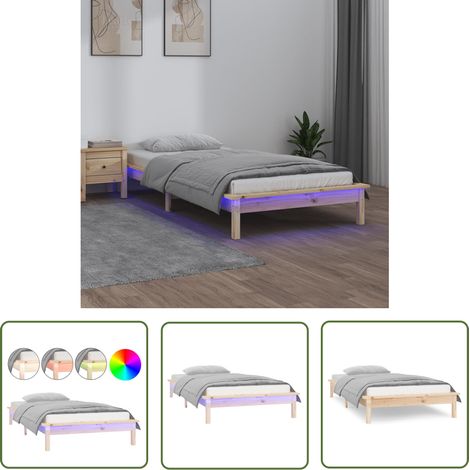 The Living Store Cadre de lit à LED sans matelas 90x200 cm bois massif - Cadre De Lit - Lit Double - Meuble Chambre - Lumieres Led - Bois Massif (1/5)