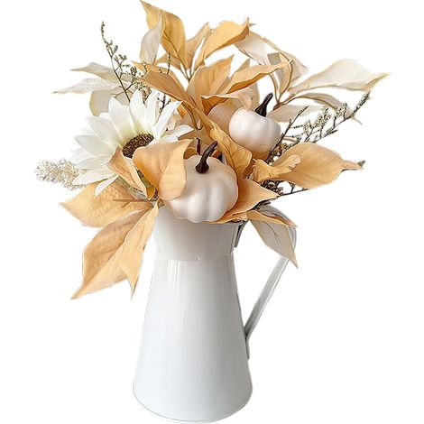 Centre de table automne décoration florale tournesol citrouille blanche seau en fer pour Thanksgiving fêtes fin d'année (1/5)