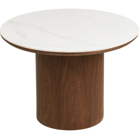 Tavolino da salotto Noli in ceramica bianca e impiallacciatura frassino scuro ø60 cm