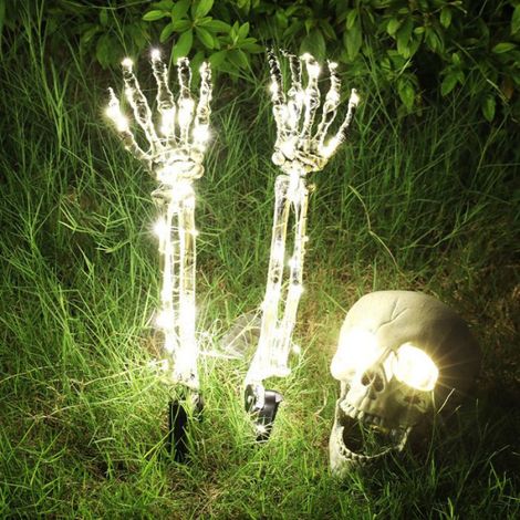 Lumières de jardin en forme de crâne d'Halloween, décoration de jardin en forme de main fantôme d'Halloween-Blanc chaud
