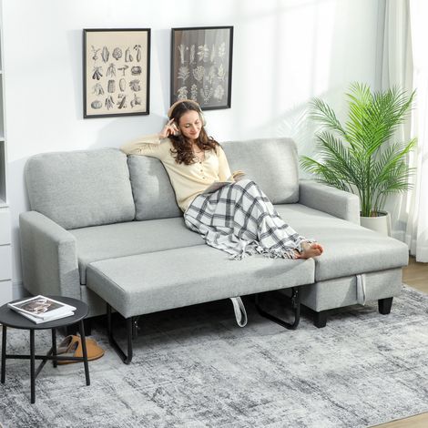 Sofá Cama Chaise Longue de 3 Plazas Chaise Longue Reversible Ambos Lados con Almacenaje con Fundas Removibles Gris (1/5)