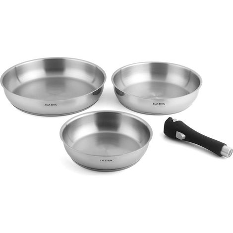 FAUCHON ART DE LA TABLE - 3 poêles 20/24/28 cm amovible inox 18/8 induction