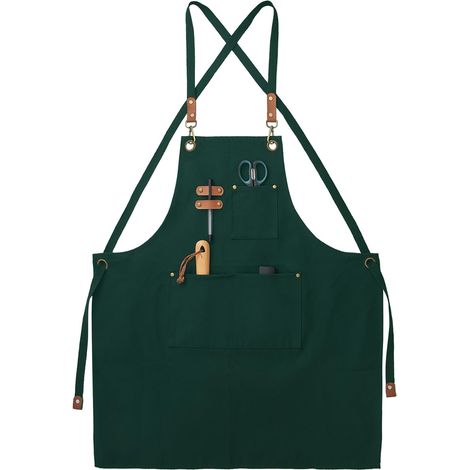 1 Tablier, Toile, Coton, 3 Poches, Sangle Réglable, Dos Croisé, Cuisine Jardinage Artisanat (1/5)