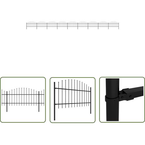 The Living Store Gartenzaun mit Speerspitzen Stahl (1 - 1,25) x 15,3 m Schwarz - Gartenzaun - Stahlezaunt - Metallzaun - Sicherheitszaun - Privacy Screen (1/5)