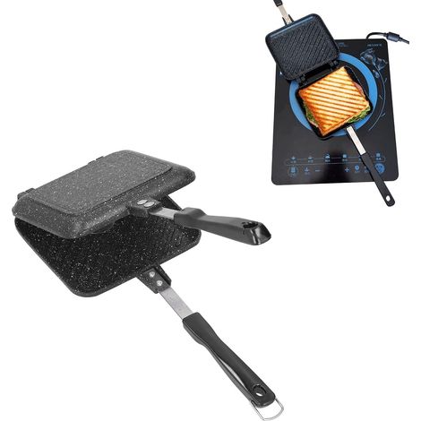 Poêle à Frire Double Face, Poêle à Sandwich Revêtement Antiadhésive pour Cuisinière de Camping, Moule avec Poignées Résistantes à La Chaleur pour Les Gaufre Toasts Petit-Déjeuner (1/5)