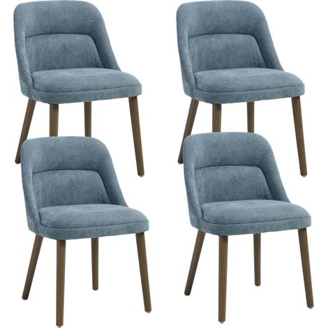 Wahson Lot de 4 Chaises de Salle à Manger Rétro, Chaises de Cuisine Rembourrées en Chenille avec Pieds en Bois pour Salle à Manger/Salon, Bleu