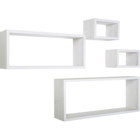 Set 3 Mensole Cubo da Parete Quadrato e Rettangolare in Fibra di Legno Merlino Rovere Sbiancato (1/5)