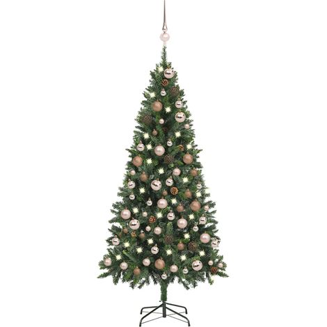 Künstlicher Weihnachtsbaum mit Beleuchtung Kugeln Zapfen 180 cm (1/5)