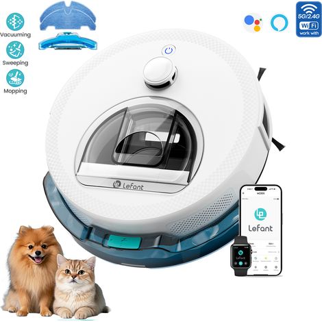 Aspirateur Robot Laveur Lefant M330S conçu pour les animaux domestiques, Idéal pour Poils d’Animaux, Cartographie, Zones Virtuelles, Évitement d’obstacles PSD, 150 min Autonomie, Contrôle APP / WiFi /