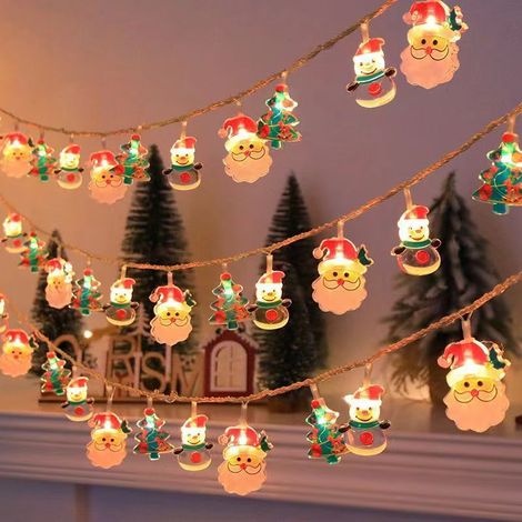 LED-Lichterkette, Weihnachtsdekoration, Schneemann, alter Mann, Weihnachtsbaumbeleuchtung, Batterieversion, immer an (3 Meter, 20 Lichter) (1/4)