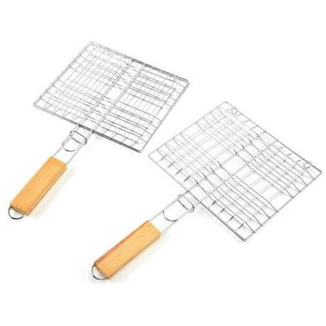 2 Pièces Grille de Barbecue Portable en Acier Inoxydable Grille de Barbecue en INOX Panier à Griller Portable Panier de Grillage en Acier Inoxydable pour Steak Crevettes à Viande Légumes Poisson Rôti (1/5)