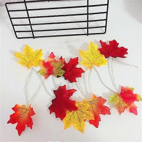 Cadeaux pour Halloween- Mix maple leaf Artificial Autumn Maple Leaves Pumpkin Garland Led Fairy Lights for Christmas Decoration Thanksgiving Party DIY Decor (1/5)
