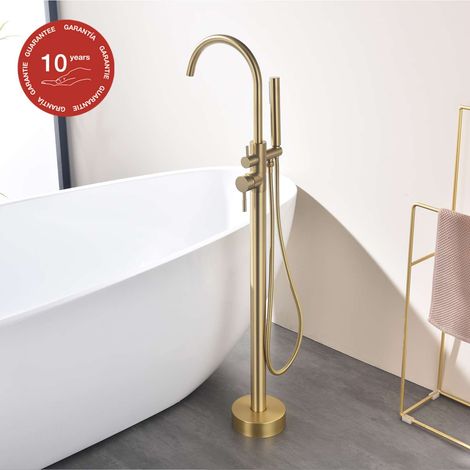 Mitigeur bain douche mécanique sur pied SKY BATH or brossé PVD Inox S304 série ALPHA (1/5)