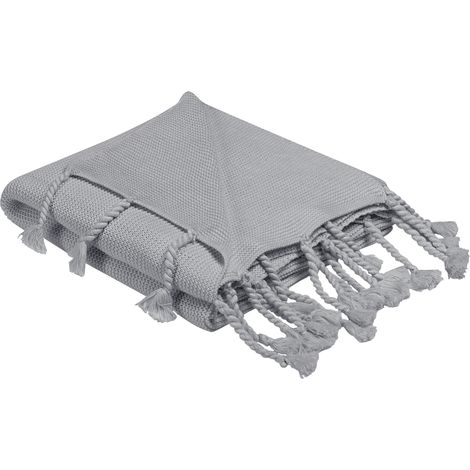 Manta de algodón gris claro 125 x 150 cm para cama sofá sillón estilo boho Nazilli (1/5)