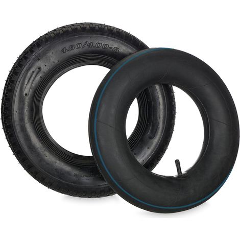Relaxdays Schubkarrenrad mit Schlauch, Ersatzreifen profiliert, 4.00-8", luftbereift, für Schubkarre, bis 150kg, schwarz