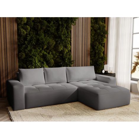 Canapé D'angle Convertible Méridienne Droite Portland Tissu Velours Gris Foncé (1/5)