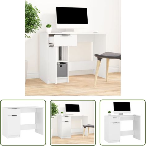 The Living Store Bureau Blanc 100x50x75 cm Bois d'ingénierie - Bureau Blanc - Bureau Informatique - Meuble De Bureau - Bureau Moderne - Bureau Compact (1/5)