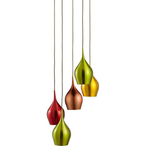 Lampadario Contemporaneo Vibrante Acciaio Cromo Vetro 5 Luci E14