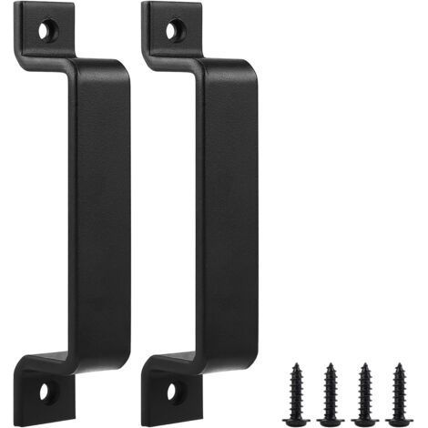 Poignée de porte de grange, Poignée de porte coulissante, Poignée en acier noir, mate deux côtés, Poignée de meuble pour tiroirs, armoires et penderies, robuste et facile à utiliser,Lot de 2 (1/4)