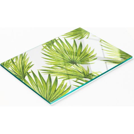 Planche à découper et à servir décorative en verre avec motif de feuilles tropicales 80x52 cm (1/5)