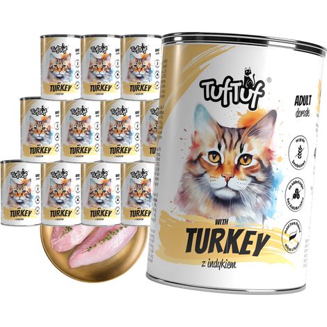 Comida húmeda para gatos TufTuf. Carne enlatada para sándwiches con pavo, 12 latas de 400 g. (1/2)