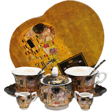 Porzellantassen-Set mit Zuckerdose und Milchkännchen, Klimt Der Kuss (1/5)