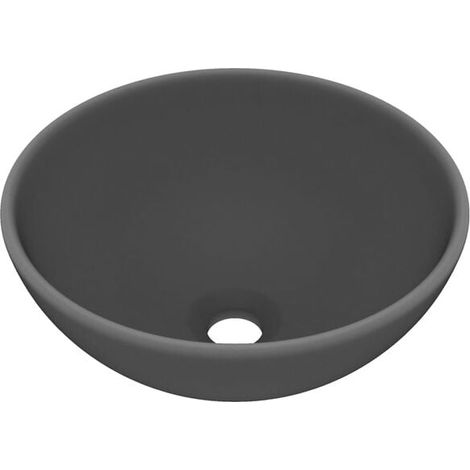 Lavabo de salle de bain rond de luxe, gris foncé mat, 32,5 x 14 cm, céramique. (1/5)