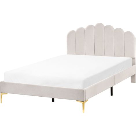 Bett mit Lattenrost Samtstoff SAUVIAN 120 x 200 cm Cremeweiß (1/5)