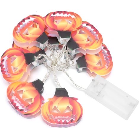 Set mit 10 LED-Kürbis-Lichterketten, Halloween-Dekorationen, batteriebetrieben, für den Innen- und Außenbereich, gruselige Partys, Abende, Garten (Batterien nicht enthalten, 10 durchbrochene Kürbislic (1/5)