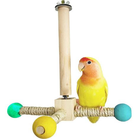 Jouets pour Oiseaux en Bois Aire de Jeux pour Oiseaux Le Carrousel Perroquet Jouet de Cage d'Oiseau avec 4 Perches (Multicolore) (1/5)