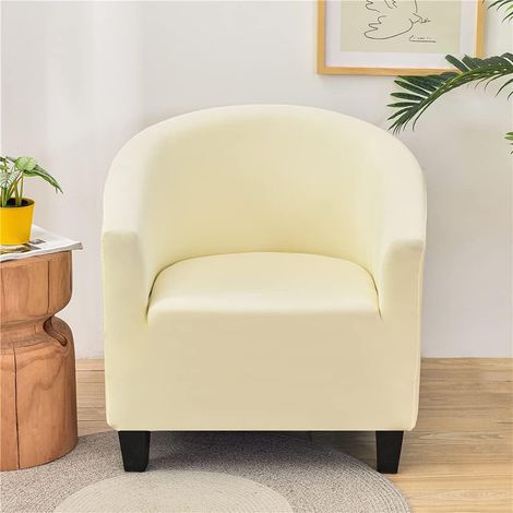 Einfacher Stretch-Chesterfield-Hotelstuhlbezug, 1-teilig, einfarbiger Stuhlbezug, Sofabezug mit Armlehnen, Ohrensesselbezug (Beige) (1/5)