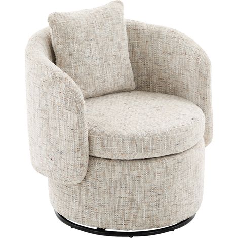 Fauteuil pivotant 360° avec rangement caché et coussin dorsal épais, fauteuil moderne pour salon, chambre, coin lecture, ivoire, combo W2087P342644 (1/5)