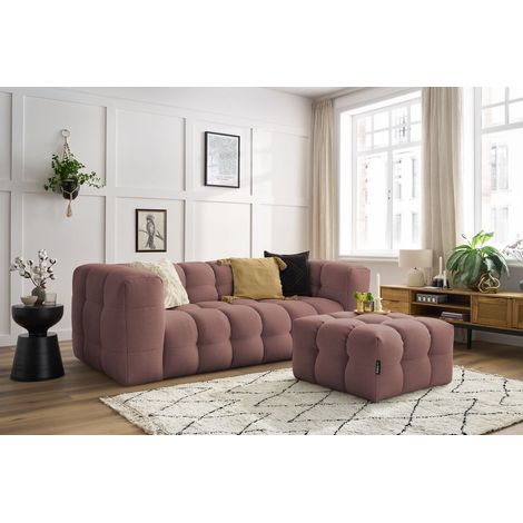 BOBOCHIC - Canapé droit fixe 3 places CLOUD avec pouf Rose (1/5)