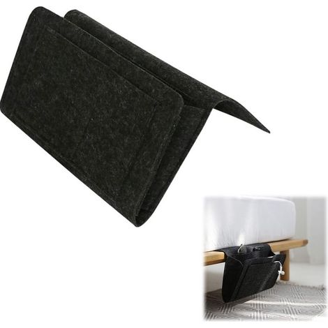 Sac de Rangement Chevet, 1 Pièces 32×10×20cm Organiseur de Canapé, Poche de Lit en Feutre, Sac de Chevet à Suspendre, Poche de Rangement de Chevet, Feutre Sac de Rangement de Lit (Noir) (1/5)