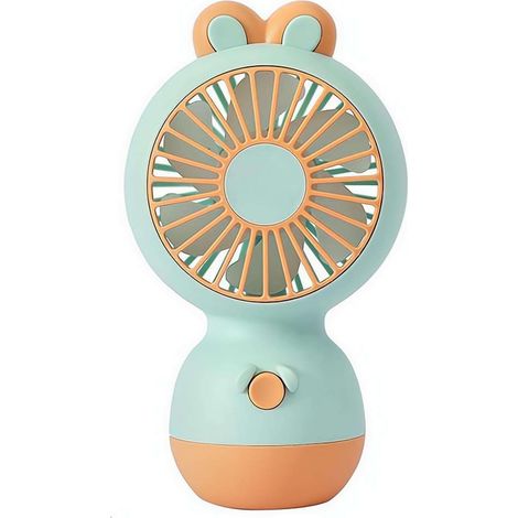 JSSEVN - Mini ventilador portátil recargable con base y cable, ventilador de escritorio y de mano 2 en 1 para viajes, uso en exteriores y en el hogar. (1/5)