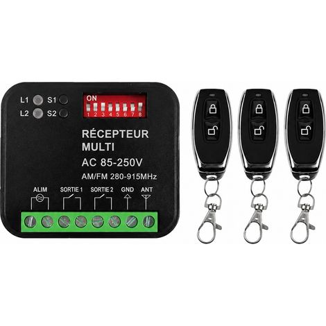 Récepteur interrupteur sans fil AC 85-250V noir avec 3 télécommandes à touches cadenas noir 3 pièces 113g 10 × 8 × 4 cm 133 g – Livraison gratuite