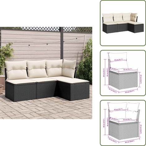 The Living Store Salon de jardin 4 pcs avec coussins noir résine tressée - Ensemble Salon De Jardin - Mobilier De Jardin - Salon Extérieur - Canapé Jardin - Chaise Lounge (1/5)